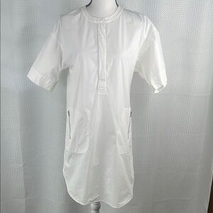 Theory Popover Shirt Dress Short Sleeve Zip Front White Summer Sz M